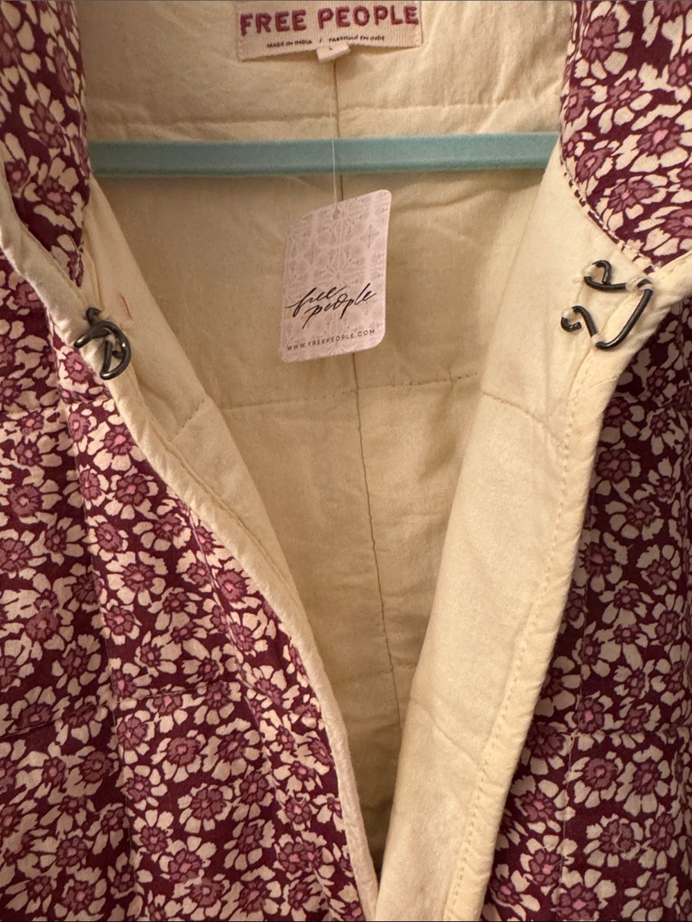 Free People Chloe Floral Quilted Jacket in Burgundy and Cream - Picture 3 of 5